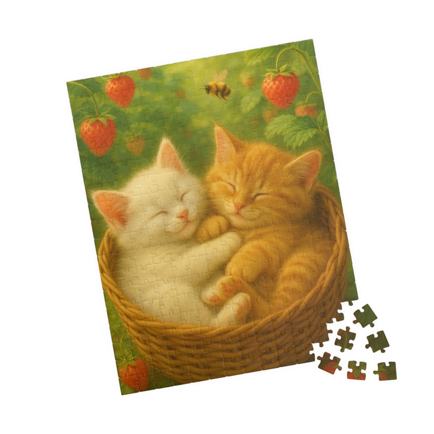 Dreaming in Strawberry Skies - One puzzle, two peaceful hearts. - 110 to 525 Pieces - Perfect Gift for Cat Lovers